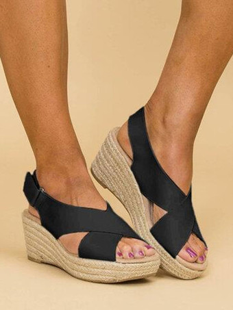 レディース ウェッジヒール ストリートウェア フェイクレザー オープントゥ ボヘミアン ウェディングサンダル