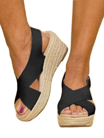 レディース ウェッジヒール ストリートウェア フェイクレザー オープントゥ ボヘミアン ウェディングサンダル