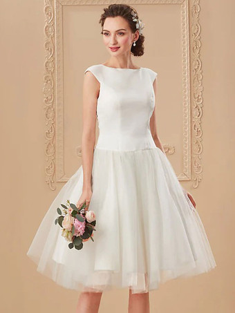 Simple Wedding Dress Jewel Neck Sleeveless A-Line Bridal Gowns Free Customization
