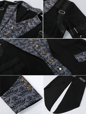 黒ヴィンテージトップヴィンテージボタン花柄長袖ポリエステルポリエステル繊維オーバーコート男性のためのレトロな衣装