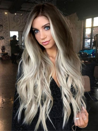 Women Long Wig Light Gray Curly Heat-resistant Fiber Casual Layered Synthetic Wigs