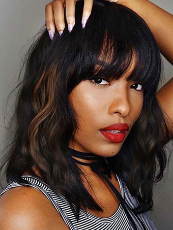 ブラウン 合成ウィッグブルゴーニュカーリー耐熱繊維ハイライトヘアショートウィッグ女性用