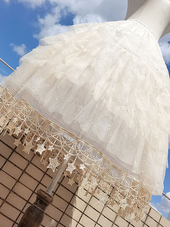 Doux Lolita Jupons Polyester Ruffles Gothique Lolita Jupon Femme Écru Blanc Étoiles Imprimer Lolita Jupon