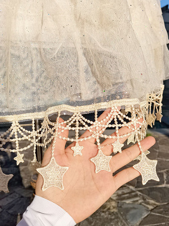 Doux Lolita Jupons Polyester Ruffles Gothique Lolita Jupon Femme Écru Blanc Étoiles Imprimer Lolita Jupon