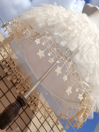 Doux Lolita Jupons Polyester Ruffles Gothique Lolita Jupon Femme Écru Blanc Étoiles Imprimer Lolita Jupon