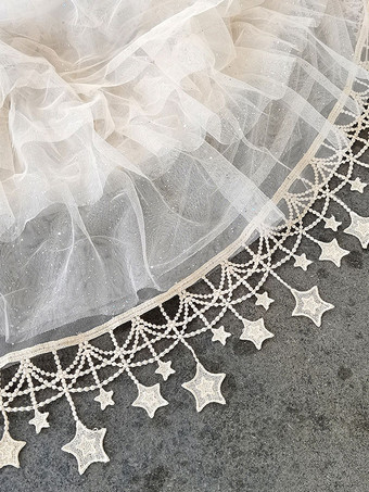 Doux Lolita Jupons Polyester Ruffles Gothique Lolita Jupon Femme Écru Blanc Étoiles Imprimer Lolita Jupon