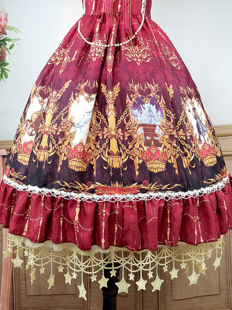 Doux Lolita Jupons Polyester Ruffles Gothique Lolita Jupon Femme Écru Blanc Étoiles Imprimer Lolita Jupon