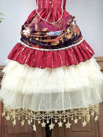 Doux Lolita Jupons Polyester Ruffles Gothique Lolita Jupon Femme Écru Blanc Étoiles Imprimer Lolita Jupon