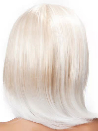 ミディアム合成ウィッグシルバーボブ女性用耐熱ファイバーウィッグ