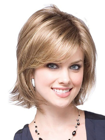 合成ウィッグライトアプリコットカーリーショートウィッグ女性用ショートウィッグ