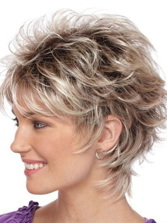 合成ウィッグライトアプリコットカーリーショートウィッグ女性用ショートウィッグ