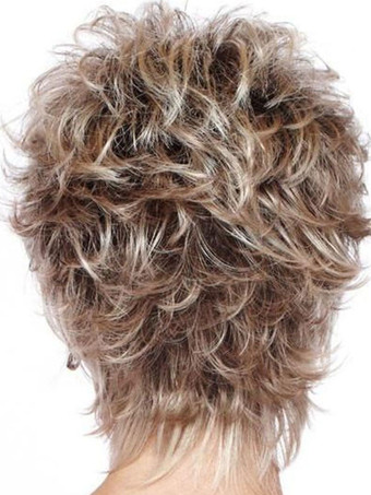 合成ウィッグライトアプリコットカーリーショートウィッグ女性用ショートウィッグ