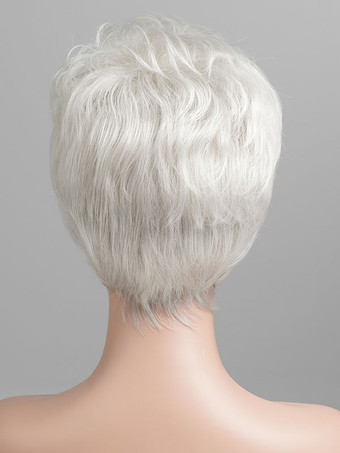 女性のための人間の髪の毛のかつらシルバーシックな短いかつら