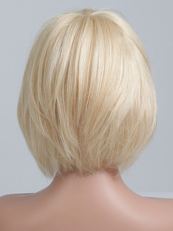 女性の人間の髪の毛のかつら黄色のカジュアルな短いかつら