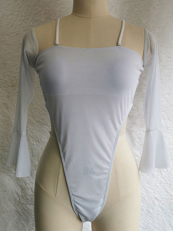 ホワイト 女性のヒョウのストラップの首の開いた肩の夏のビーチの水着のためのモノキニ水着