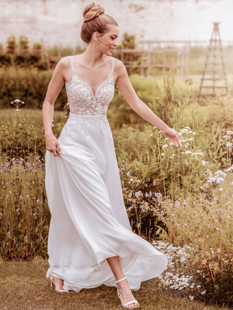Simple Wedding Dress A-Line V-Neck Sleeveless Lace Bridal Dresses Free Customization
