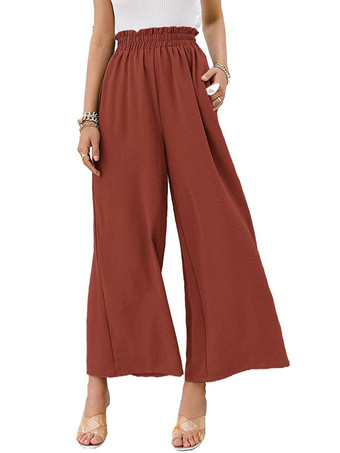 ブリックレッドリネン クロップド パンツ ウエスト上げ ワイドレッグ 夏 カジュアル パンツ