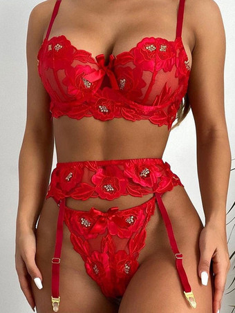 女性ベビードールレッドシアーレースセクシーランジェリー