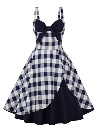 ダークネイビーヴィンテージドレス　1950年代オードリー・ヘップバーン風　ノースリーブ　膝丈　花柄　二次会　お呼ばれ　発表会　スイングドレス