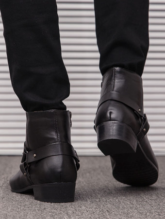 メンズ チェルシーブーツ 素敵なバックル ポインテッドトゥ アンクルブーツ