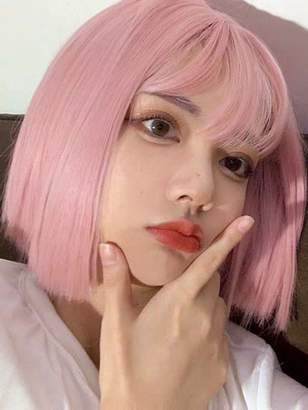 ピンクロリータウィッグ ショート ロココスタイル 耐熱ファイバーグレーロリータアクセサリー