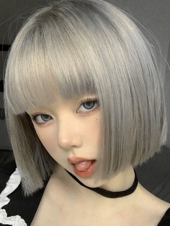 ロリータウィッグ ショート ロココスタイル 耐熱ファイバーグレーロリータアクセサリー