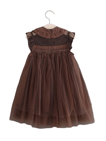 フラワーガールドレスコットンブレンドカットアウトデザインネックラインノースリーブブラウン