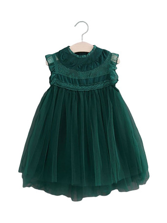 フラワーガールドレスコットンブレンドカットアウトデザインネックラインノースリーブブラウン