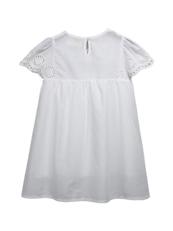 フラワーガールドレスポリエステルコットンカットアウトデザインネックライン半袖ホワイト