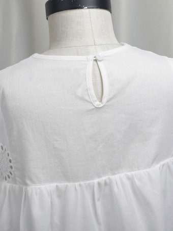 フラワーガールドレスポリエステルコットンカットアウトデザインネックライン半袖ホワイト