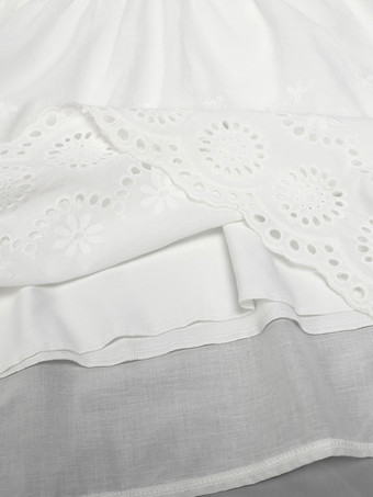 フラワーガールドレスポリエステルコットンカットアウトデザインネックライン半袖ホワイト