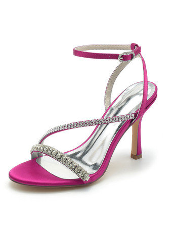 RoseWomen's Wedding Shoes Rhinestones Satin Open Toe Stiletto Heel Bridal Shoes