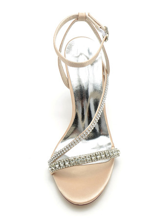 Women's Wedding Shoes Rhinestones Satin Open Toe Stiletto Heel Bridal Shoes