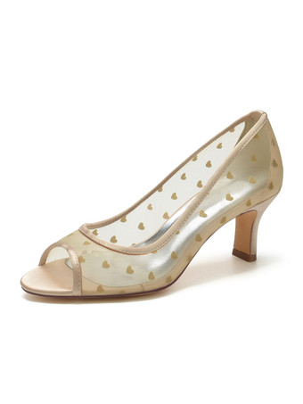 champagne Chaussures de Mariées Transparentes Femme avec Bout Ouvert Unicolore