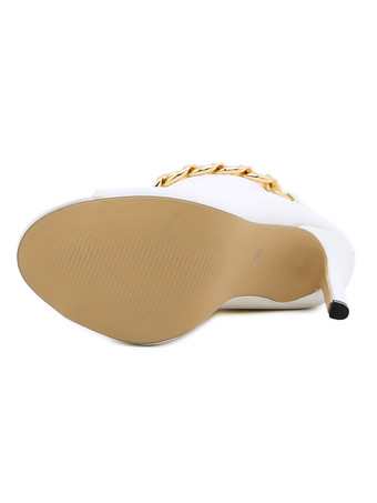 レディースチェーンスティレットヒールサマーブーツPUレザーイン