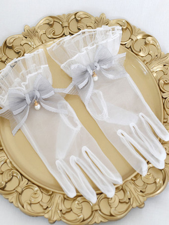 ライトグレー ロココスタイルのロリータアクセサリーディープブルーボウパールポリエステルファイバーアクセサリーその他