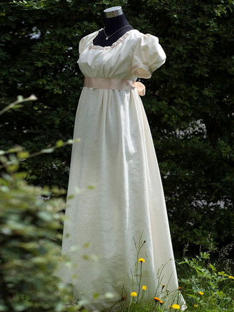 ホワイトレトロエンパイアウエストドレスブリッジトン衣装