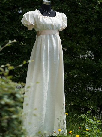 ホワイトレトロエンパイアウエストドレスブリッジトン衣装