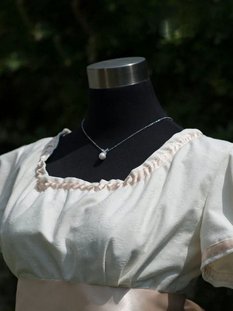 ホワイトレトロエンパイアウエストドレスブリッジトン衣装