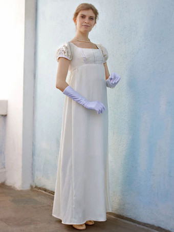 Ecru White Retro Costumes Lace Polyester Dress Women Vintage Costume Shift Party Prom Dress