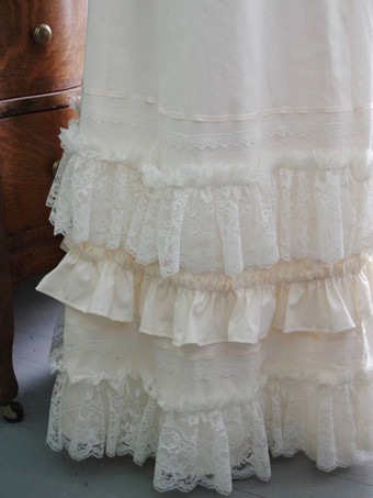 ベージュ ホワイト レトロ コスチューム レース ポリエステル ドレス マリー アントワネット エンパイア ウエスト ドレス ブリジャートン コスチューム 女性 ヴィンテージ シフト パーティー ウエディングドレス