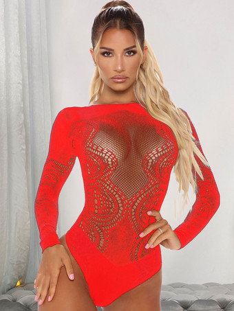 レッド テディ ランジェリー ブラック カットアウト ナイロン テディ 女性用