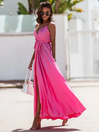 マキシドレスジュエルネックノースリーブポリエステルセクシーサッシュフロア丈ドレス