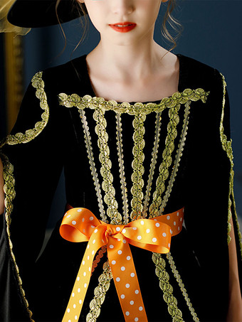 ポリエステルファイバーティーパーティー長袖ポリエステルドレスゴシックブラックキッズロリータドレス