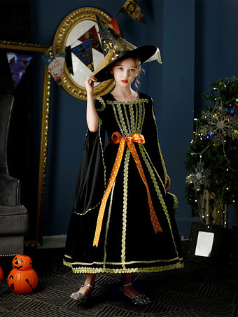 ポリエステルファイバーティーパーティー長袖ポリエステルドレスゴシックブラックキッズロリータドレス