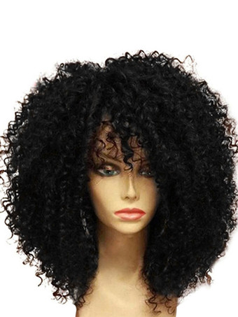 女性のための合成ウィッグブラックアフロヘア耐熱ファイバーショートウィッグ