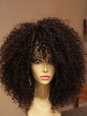 ディープブラウン女性のための合成ウィッグブラックアフロヘア耐熱ファイバーショートウィッグ