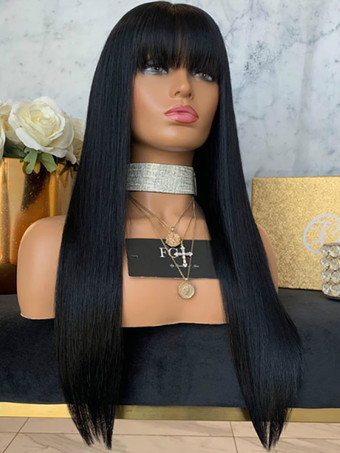 女性用ロングウィッグブラックストレート耐熱ファイバーシックロング合成ウィッグ
