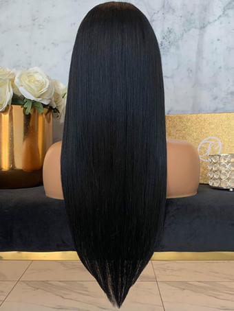 女性用ロングウィッグブラックストレート耐熱ファイバーシックロング合成ウィッグ