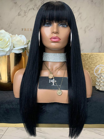 ブラック 女性用ロングウィッグブラックストレート耐熱ファイバーシックロング合成ウィッグ